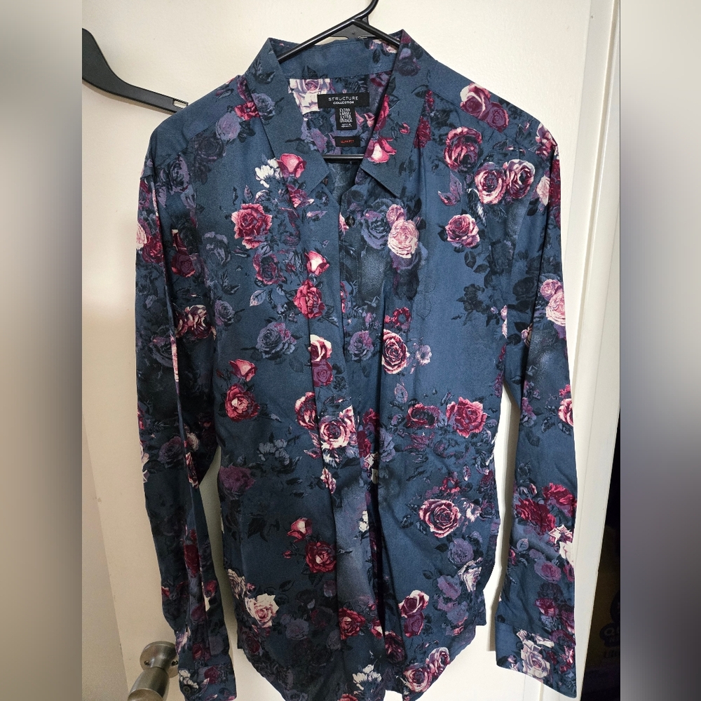 Structure Men's Floral Dress Shirt - Blue and Red